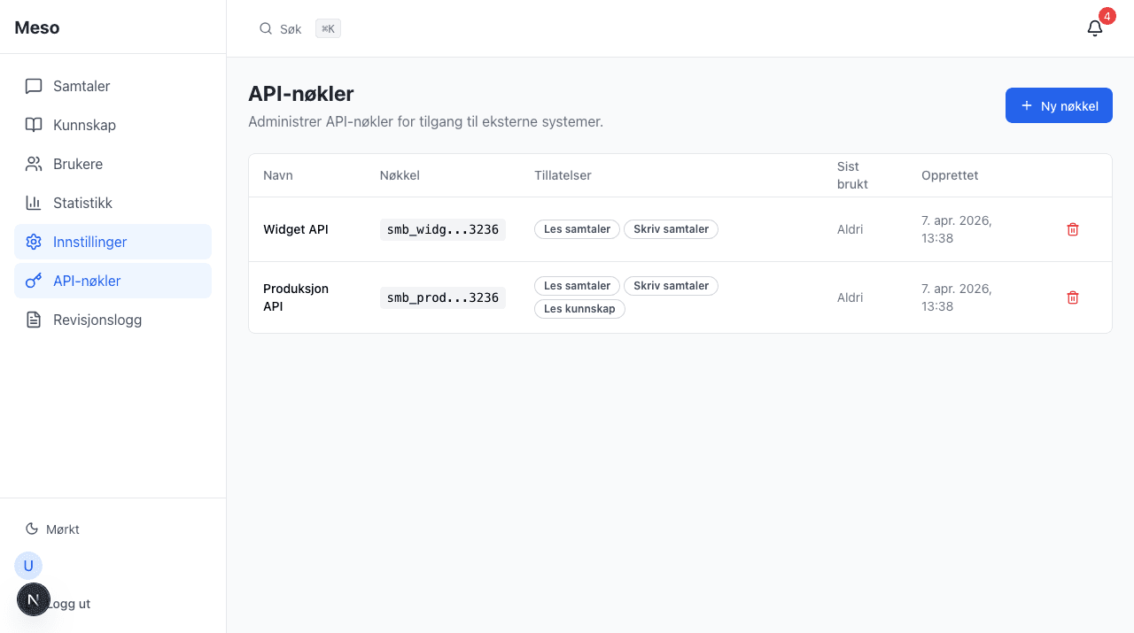 API og integrasjoner
