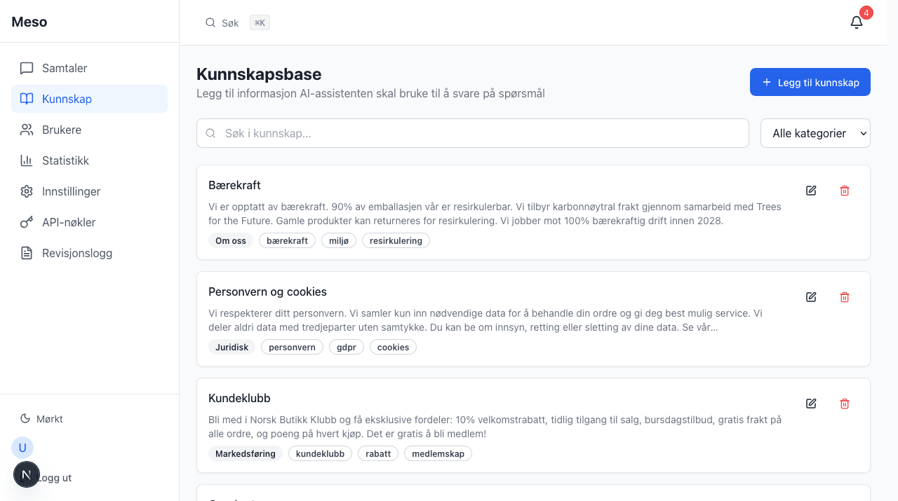 Kunnskapsbase som AI-en lærer fra